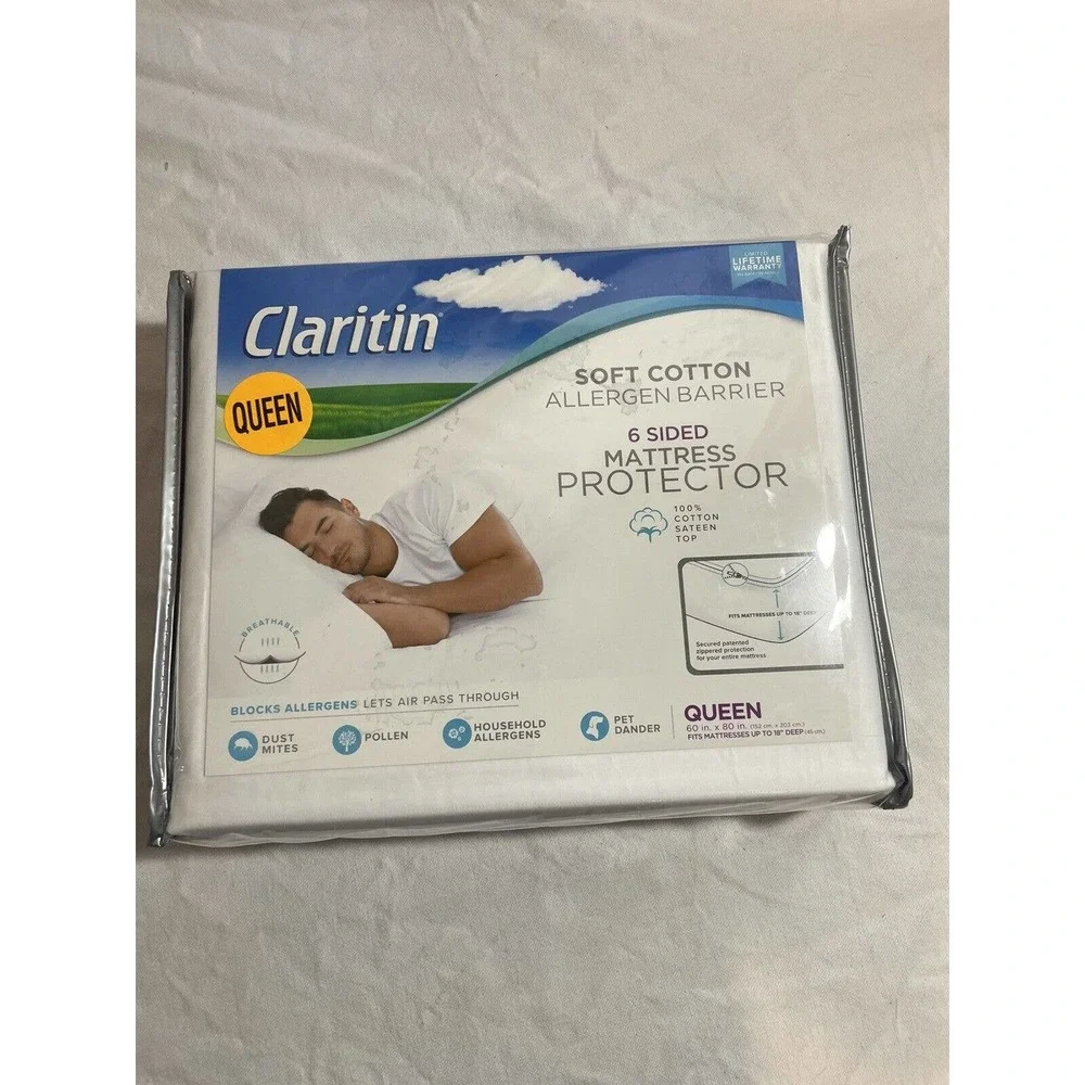 Claritin 6 Sided Mattress Protector For Queen Beds 100% Cotton Top 🔥